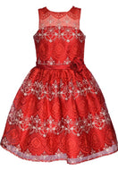 Bonnie Jean Kid Girl Embroidered Illusion Red Dress