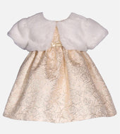 Bonnie Jean Baby Girl Tori Golden Dress with Faux Fur Cardigan