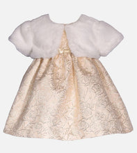 Load image into Gallery viewer, Bonnie Jean Toddler Girl Tori Golden Dress with Faux Fur Cardigan
