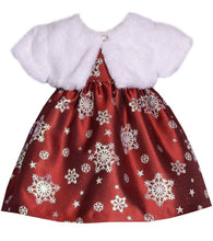 Load image into Gallery viewer, Bonnie Jean Baby Girl Red Snowflake Dress with Faux Fur Cardigan
