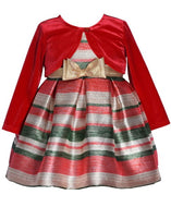 Bonnie Jean Baby Girl Olivia Red & Green Striped Dress with Red Cardigan