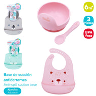 Genial 3pc Silicone Suction Bowl, Spoon & Bib Set