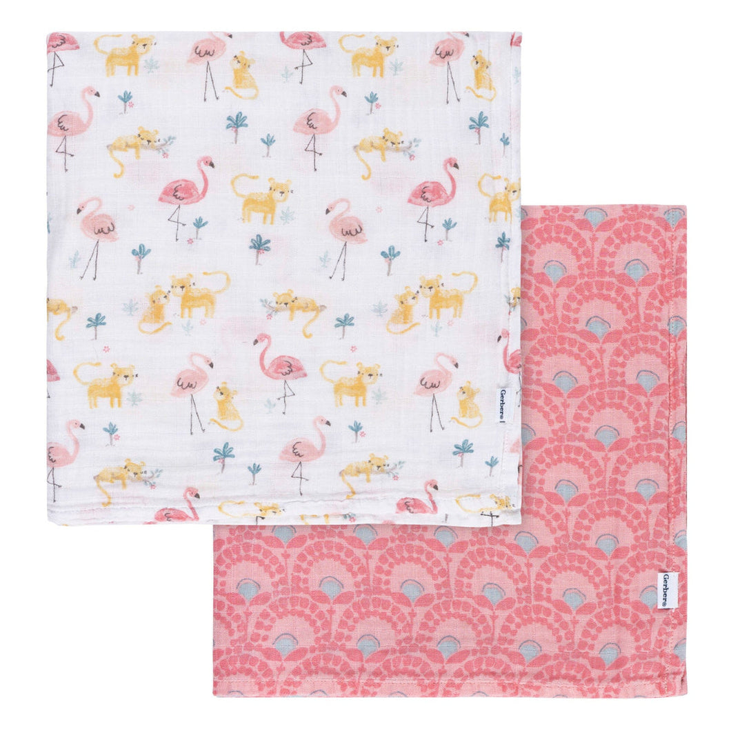 Gerber 2pk Swaddle Blankets - Pink Flamingo