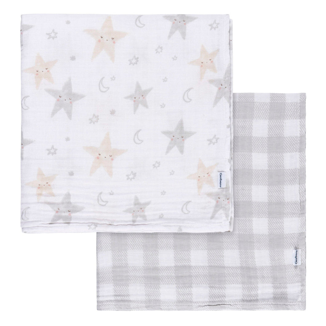 Gerber 2pk Swaddle Blankets - Neutral Twinkle Star