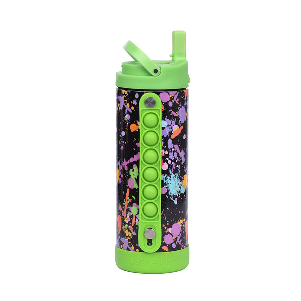 Frasco Elemental Iconic Pop Fidget 414 ml com tampa esportiva - respingos de tinta verde