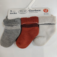 Gerber 3pk Baby Boy Brown Cuff Socks