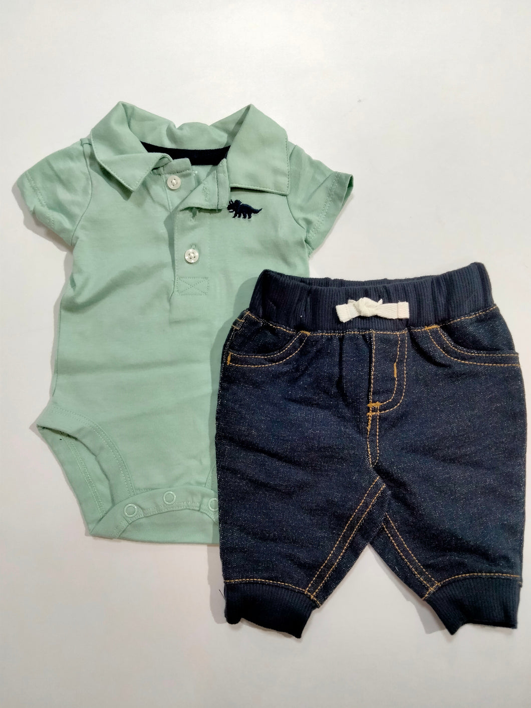 Carter's 2pc Baby Boy Green Polo Bodysuit and Denim Pants Set