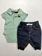 Carter's 2pc Baby Boy Green Polo Bodysuit and Denim Pants Set