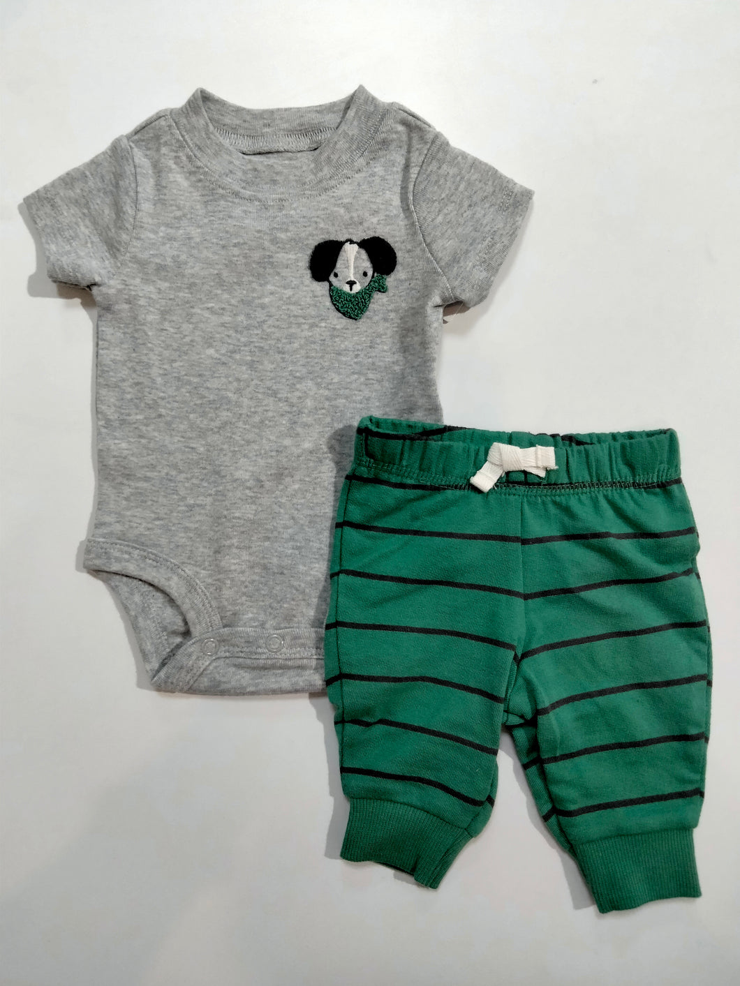 Carter's 2pc Baby Boy Grey Bodysuit and Green Pants Set