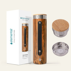 Elemental Iconic 591ml Bottle with Bamboo Lid and Internal Strainer - Teakwood