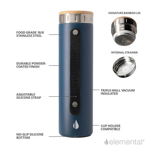 Elemental Iconic 591ml Bottle with Bamboo Lid and Internal Strainer - Navy