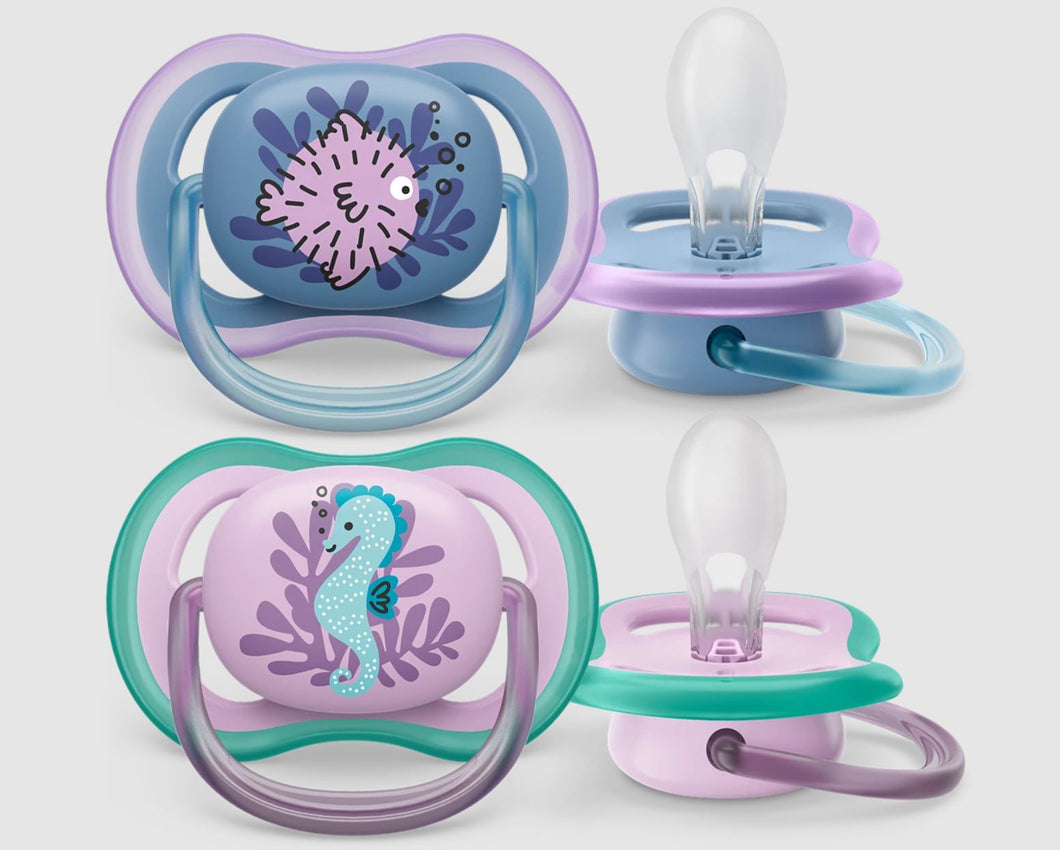 Avent 2-Pack Girls Ultra Air Pacifiers (0-6M | Fish/Seahorse)