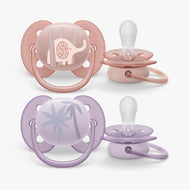 Avent 2pk Girl Ultra Soft Pacifiers (0-6M | Elephant/Purple Palms)