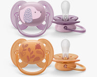 Avent 2pk Girl Ultra Soft Pacifiers (6-18M | Purple Puppy/ Floral)