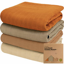 Cargar imagen en el visor de la galería, Keababies 4-Pack Lumi Muslin Swaddle Blankets (Spice)
