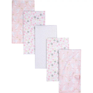 Gerber 5pc Receiving Blankets - Pink Bunny Flowers Print