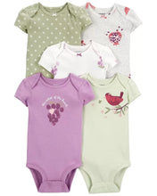 Load image into Gallery viewer, Carter&#39;s 5pc Baby Girl Purple Green Fruit Bodysuit Set

