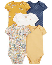 Afbeelding in Gallery-weergave laden, Carter&#39;s 5pc Baby Girl Gold Navy Paisley Print Bodysuit Set
