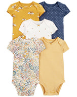 Carter's 5pc Baby Girl Gold Navy Paisley Print Bodysuit Set