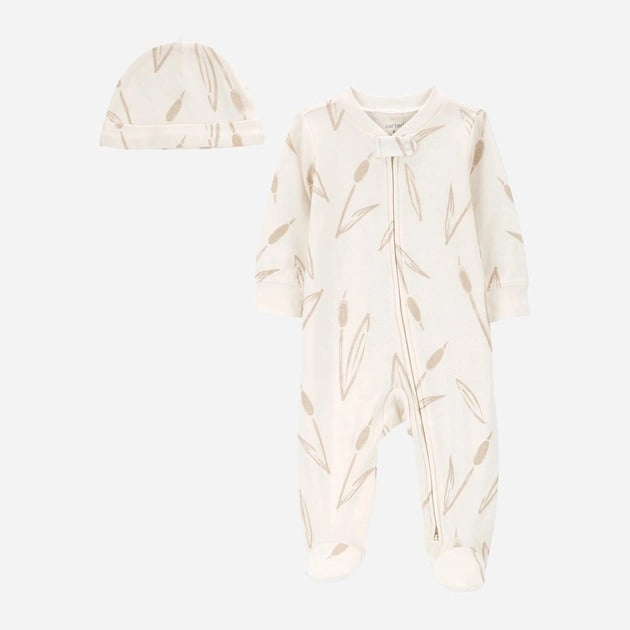 Carter's 2pc Baby Neutral Ivory Cap & Zip-Up Coverall Set