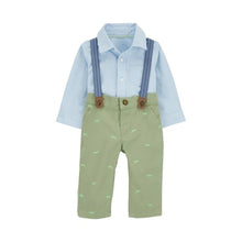 Load image into Gallery viewer, Carter&#39;s 3pc Baby Boy Chameleon Blue/ Olive Green Dress me up Suspender Set
