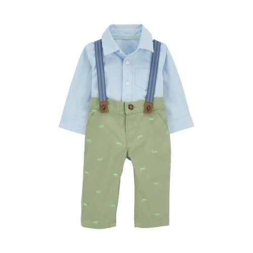 Carter's 3pc Baby Boy Chameleon Blue/ Olive Green Dress me up Suspender Set