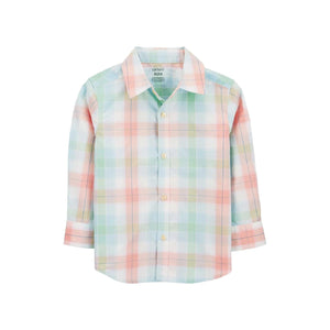 Carter's Kid Boy Pink Plaid Front Button Shirt