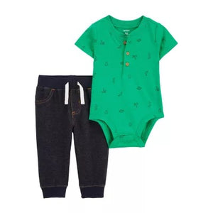 Carter's 2pc Baby Boy Green Bodysuit and Denim Pants Set