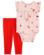 Carter's 2pc Baby Girl Pink Fruit Bodysuit and Orange Pants Set