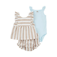 Carter's 3pc Baby Girl Coffee Striped and Light Blue Set