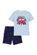Carter's 2pc Baby Boy Blue Fire truck Tee and Navy Shorts Set