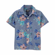 OshKosh Toddler Boy Hawaiian Print Chambray Short Sleeve Shirt