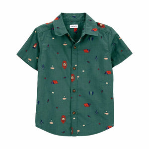 Carter's Kid Boy Dark Green Camping Front Button Shirt