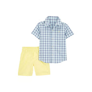 Carter's 2pc Baby Boy Blue Plaid Shirt and Yellow Shorts Set