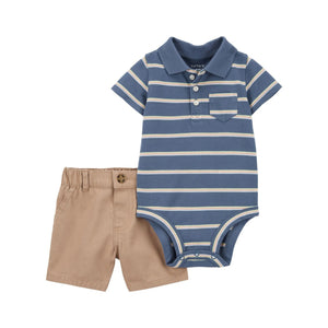 Carter's 2pc Baby Boy Striped Polo Bodysuit and Shorts Set