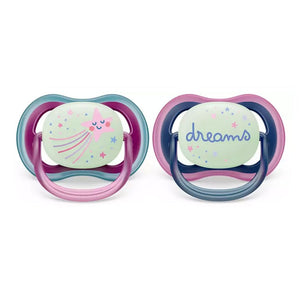 Avent 2-Pack Girls Ultra Air Night Pacifiers (6-18M | Star/Dreams)