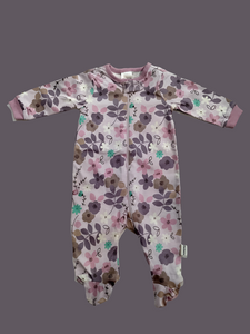 Gerber Baby Girl Purple Floral Zip-Up Footie Coverall Sleepwear