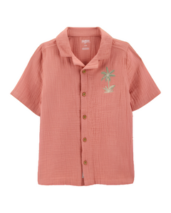 Oshkosh Kid Boy Brown Palm Tree Button-Front Shirt