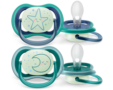 Load image into Gallery viewer, Avent 2-Pack Boys Ultra Air Night Pacifiers (6-18M | Star/Moon)
