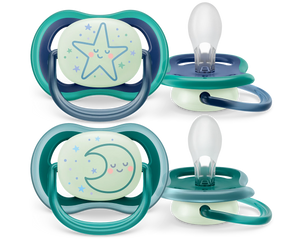 Avent 2-Pack Boys Ultra Air Night Pacifiers (6-18M | Star/Moon)