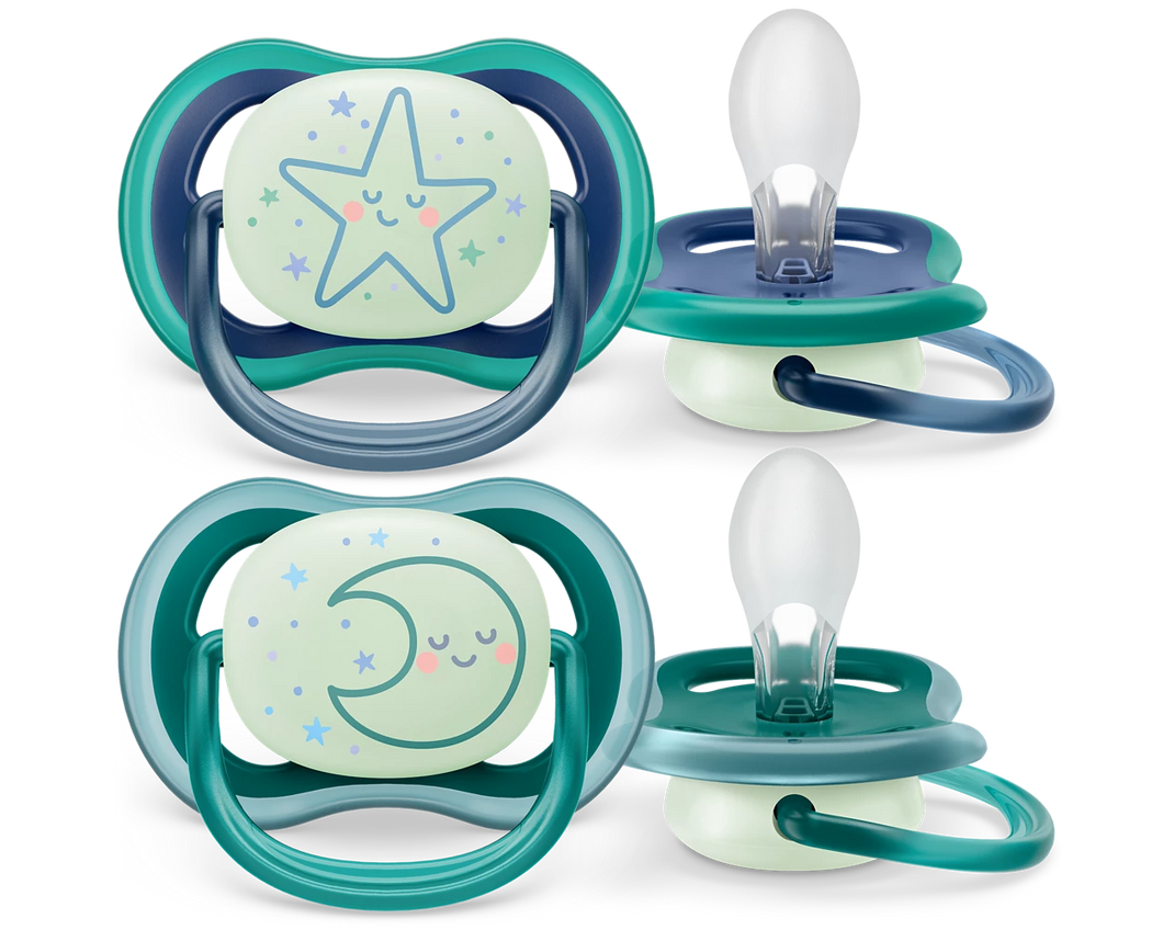 Avent 2-Pack Boys Ultra Air Night Pacifiers (6-18M | Star/Moon)