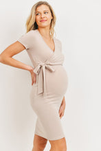 Load image into Gallery viewer, Hello Miz Floral Solid Terry Maternity Nursing Wrap Dress - Taupe

