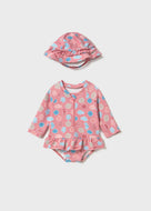 Mayoral 2pc Baby Girl Seashells Long-Sleeve Swimsuit & Hat Set