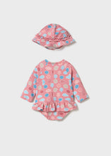Load image into Gallery viewer, Mayoral 2pc Baby Girl Seashells Long-Sleeve Swimsuit &amp; Hat Set
