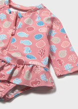 Load image into Gallery viewer, Mayoral 2pc Baby Girl Seashells Long-Sleeve Swimsuit &amp; Hat Set

