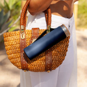 Elemental Iconic 591ml Bottle with Bamboo Lid and Internal Strainer - Navy