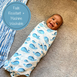 Lollybanks Muslin Swaddle Blanket - Whale Whale Whale