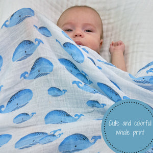 Lollybanks Muslin Swaddle Blanket - Whale Whale Whale