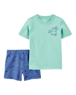 Carter's 2pc Baby Boy Green Dino Tee and Shorts Set