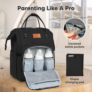 KeaBabies Original Diaper Backpack - Trendy Black